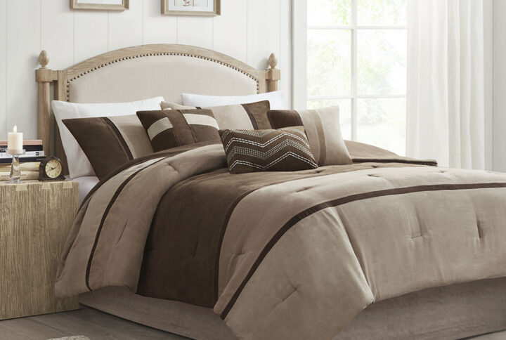 Palisades 7 Piece Faux Suede Comforter Set in Brown From Madison Park