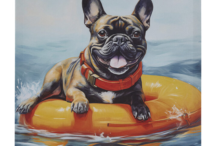 Beach Dogs Frenchie Canvas Wall Art in Frenchie/Blue Multi From Madison Park