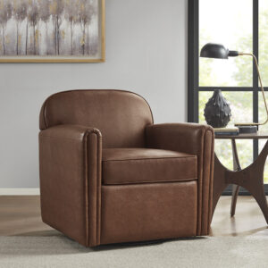 Archer Faux Leather 360 Degree Swivel Arm Chair in Brown From Madison Park