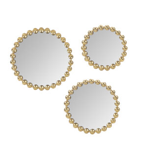 Marlowe Gold Beaded Round Wall Mirror 3-piece set in Gold From Madison Park Signature