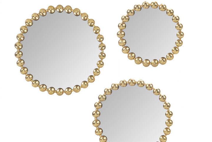 Marlowe Gold Beaded Round Wall Mirror 3-piece set in Gold From Madison Park Signature