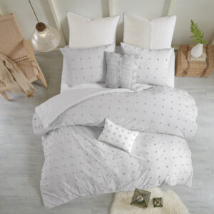 Brooklyn Cotton Jacquard Comforter Set with Euro Shams and Throw Pillows in Grey From Urban Habitat