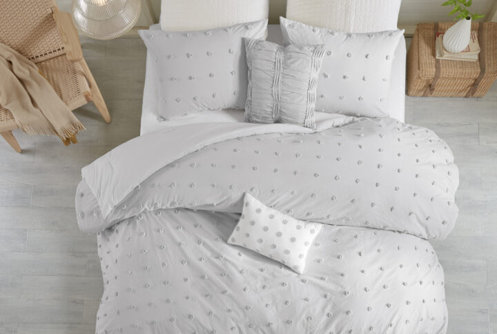 Brooklyn Cotton Jacquard Comforter Set with Euro Shams and Throw Pillows in Grey From Urban Habitat