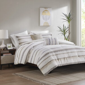 Langley 5 Piece Clipped Jacquard  Comforter Set in Neutral From Madison Park