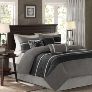 Palmer 7 PC Pieced Faux Suede Comforter Set in Black From Madison Park