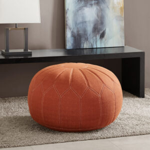 Kelsey Round Pouf Ottoman in Orange From Madison Park