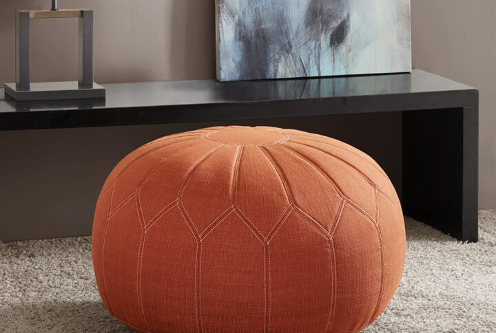 Kelsey Round Pouf Ottoman in Orange From Madison Park