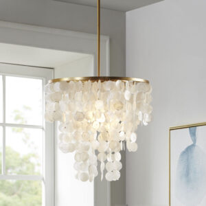 Isla Layered Capiz Chandelier in White From INK+IVY