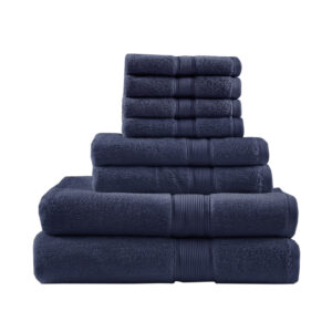 100% Cotton Bath 8 Piece Set in Dark Navy From Madison Park Signature