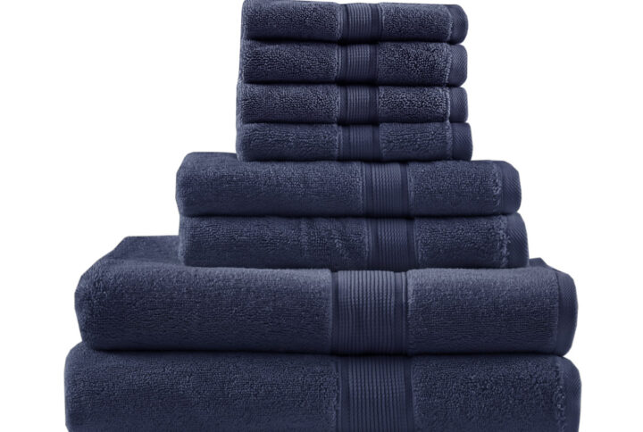 100% Cotton Bath 8 Piece Set in Dark Navy From Madison Park Signature