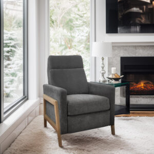 Luna Recliner With Wood Frame in Grey From Chapel Hill