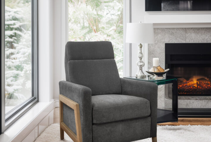 Luna Recliner With Wood Frame in Grey From Chapel Hill