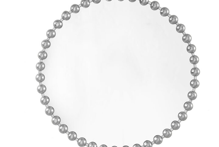 Marlowe 36" Large Decorative Round Wall Mirror with Beaded Metal Frame in Silver From Madison Park Signature