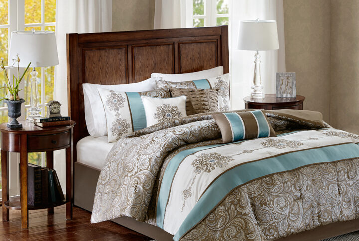 Caroline Jacquard 7 Piece Comforter Set in Blue From Madison Park