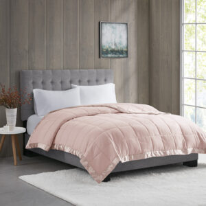 Windom Lightweight Down Alternative Blanket with Satin Trim in Blush From Madison Park