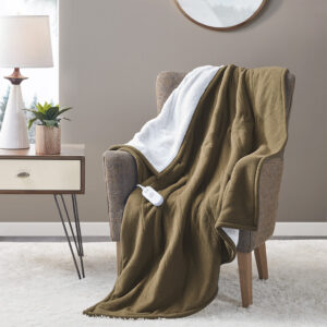 Fleece to Sherpa Heated Throw in Brown From Serta