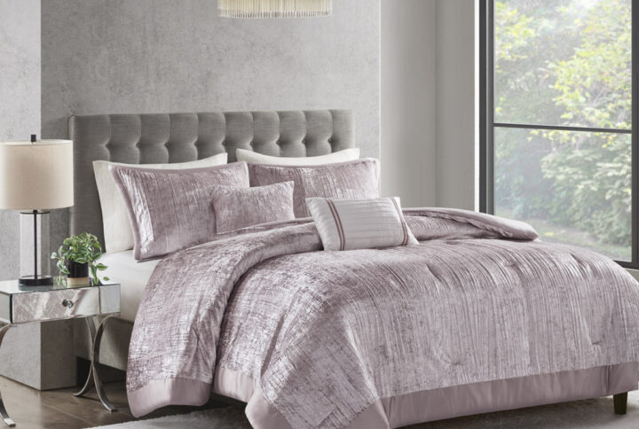 Lee 5 Piece Crinkle Velvet Comforter Set in Blush From Madison Park