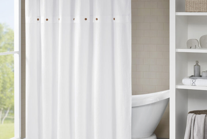 Finley Finley 100% Cotton Waffle Weave Textured Shower Curtain in White From Madison Park