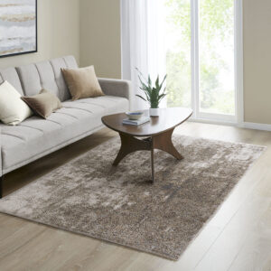 Haley Cozy Shag Abstract Area Rug in Grey/Cream From Madison Park