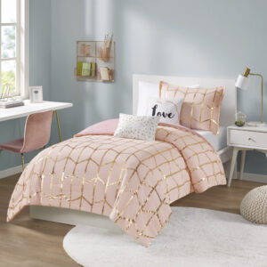 Raina Metallic Printed Comforter Set in Blush/Gold From Intelligent Design