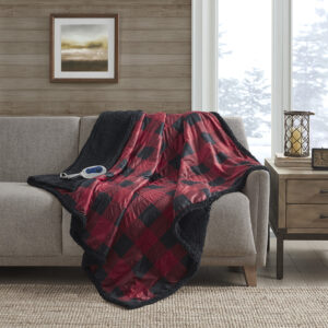 Linden Oversized Mink to Berber Heated Throw in Red From Woolrich