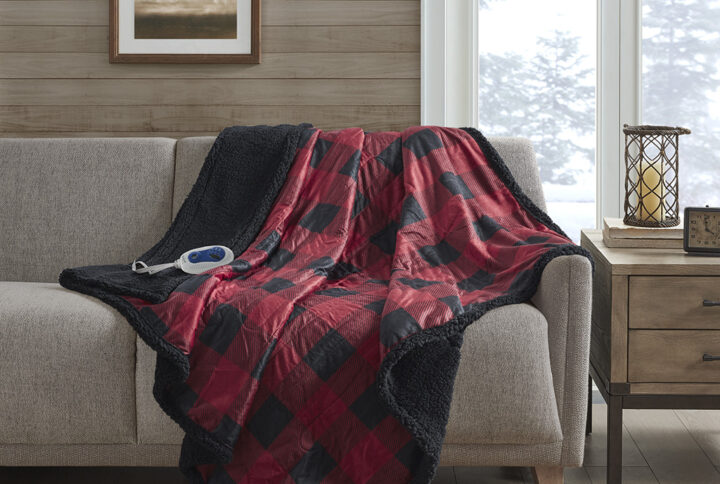 Linden Oversized Mink to Berber Heated Throw in Red From Woolrich