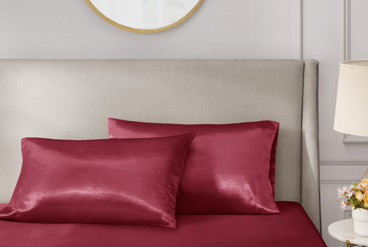 Satin Luxury 2 PC Pillowcases in Red From Madison Park Essentials