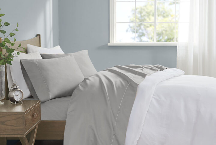 600 Thread Count Pima Cotton Sheet Set in Light Grey From Madison Park