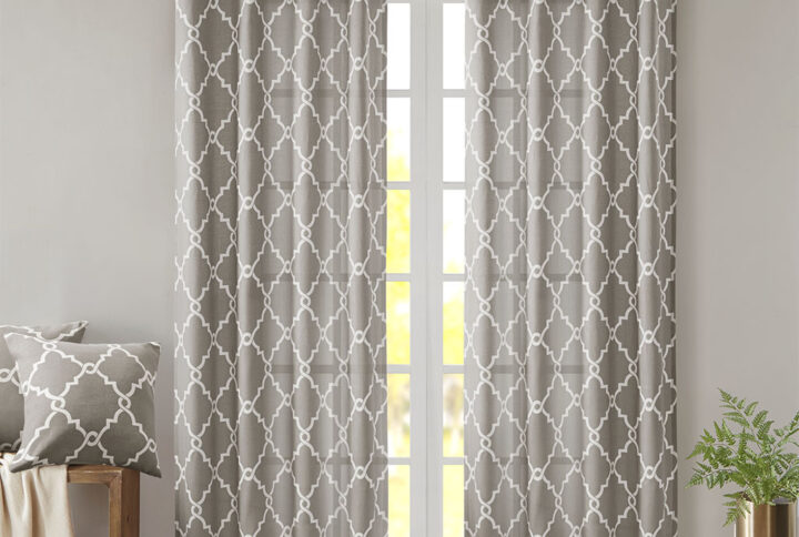 Saratoga Fretwork Print Grommet Top Window Curtain Panel in Grey/White From Madison Park