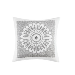 Sofia Cotton Embroidered Decorative Square Pillow in Grey From INK+IVY