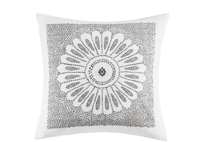 Sofia Cotton Embroidered Decorative Square Pillow in Grey From INK+IVY