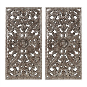 Botanical Panel Distressed Carved Wood 2-piece Wall Decor Set in Bronze From Madison Park