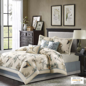 Quincy 7 Piece Printed Cotton Twill Comforter Set in Khaki From Madison Park