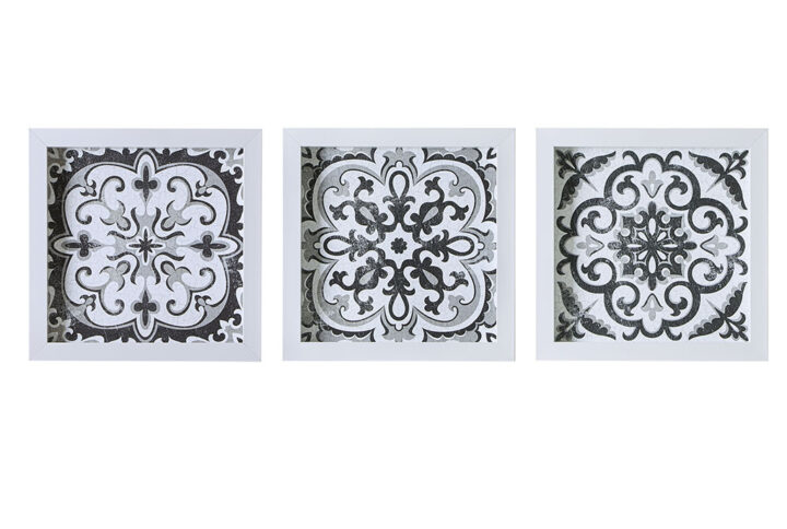 Black and White Tiles Distressed Black and White Medallion Tile 3-piece Wall Decor Set in Black/White From Madison Park