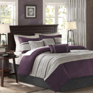 Palmer 7 PC Pieced Faux Suede Comforter Set in Purple From Madison Park