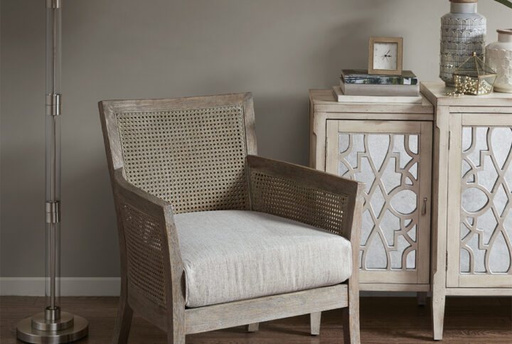 Diedra Cane Armchair in Cream/Reclaimed Natural From Madison Park