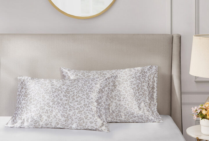 Printed Satin Luxury 2 PC Pillowcases in Taupe Leopard From Madison Park Essentials