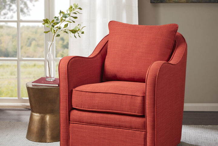 Brianne Wide Seat Swivel Arm Chair in Orange From Madison Park