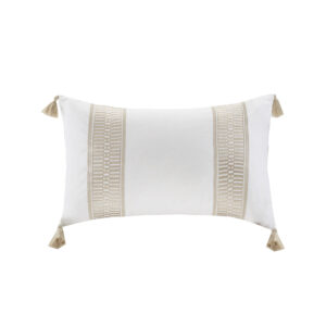 Anslee Embroidered Cotton Oblong Decorative Pillow in Taupe From Harbor House