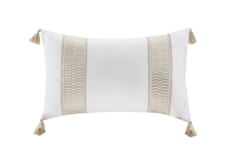 Anslee Embroidered Cotton Oblong Decorative Pillow in Taupe From Harbor House