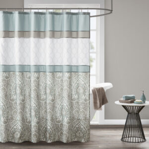 Shawnee Printed and Embroidered Shower Curtain in Seafoam From 510 Design