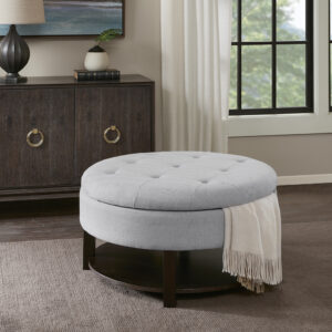 Miller Round Storage Ottoman in Light Grey/Brown From Madison Park