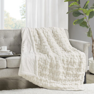 Ruched Fur Throw in Ivory From Madison Park