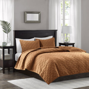 Harper 3 Piece Velvet Quilt Set in Rust From Madison Park