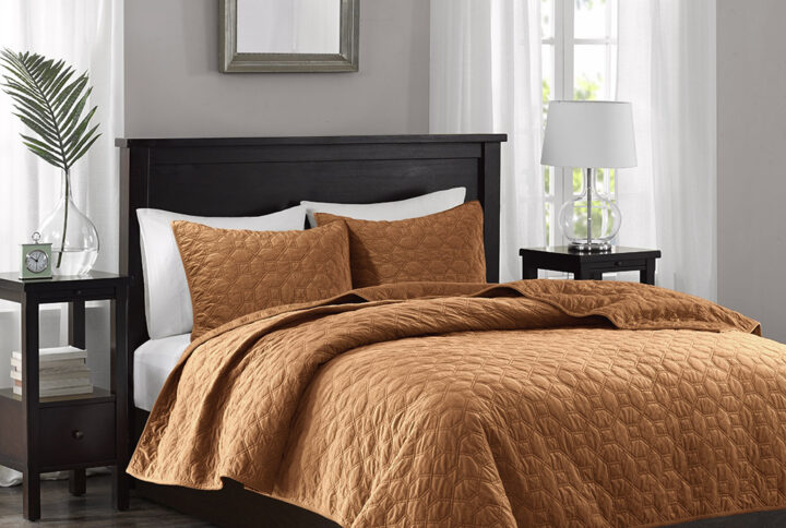 Harper 3 Piece Velvet Quilt Set in Rust From Madison Park