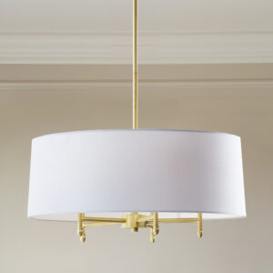 Presidio 5-Light Dimmable Chandelier with Drum-shaped Fabric Shade & Adjustable Height in Gold/White From Hampton Hill