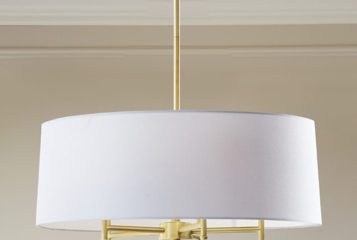 Presidio 5-Light Dimmable Chandelier with Drum-shaped Fabric Shade & Adjustable Height in Gold/White From Hampton Hill