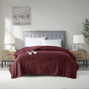 Ribbed Micro Fleece Heated Blanket in Burgundy From Serta