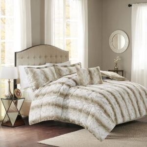 Zuri 4PC Faux Fur Comforter Set in Sand From Madison Park