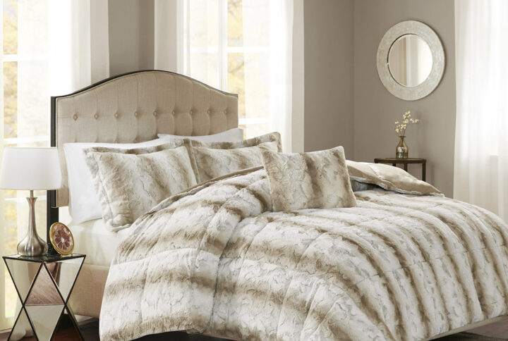 Zuri 4PC Faux Fur Comforter Set in Sand From Madison Park